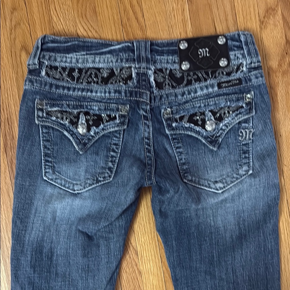 Miss Me Blue Boot Cut Jeans with Classic Flare, rhinestone detail - Picture 4 of 4